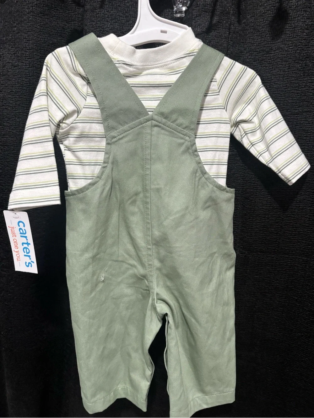 Carter's Sage Green Overalls with Striped Tee